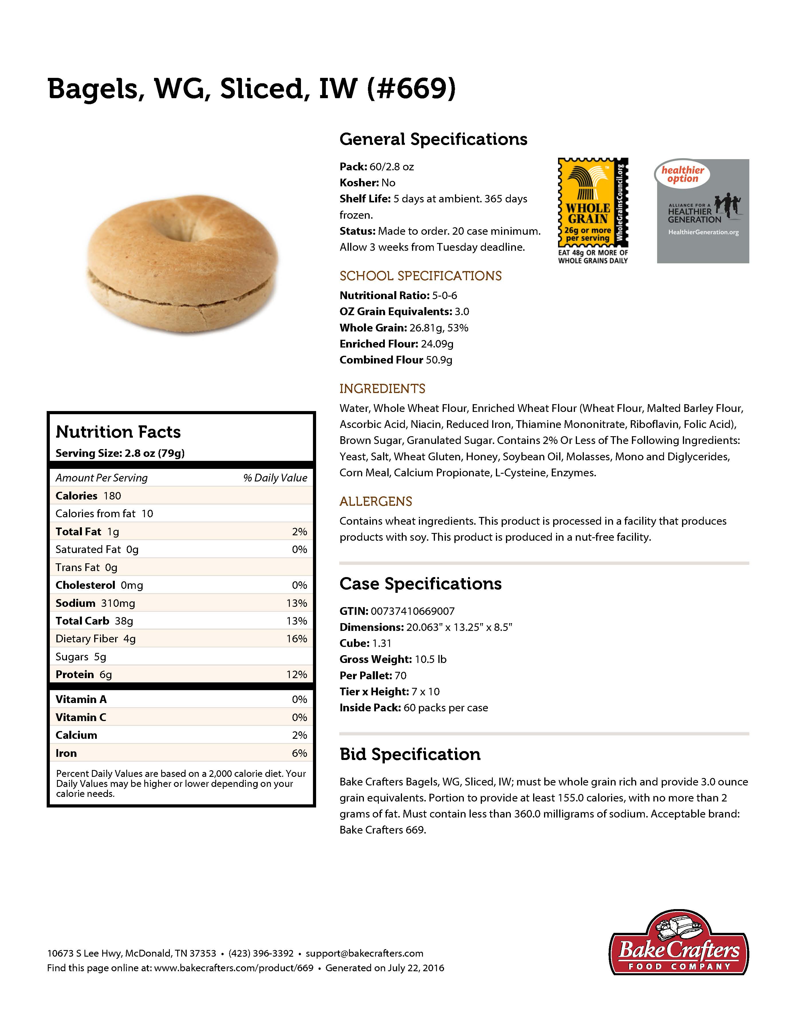 Bake Crafters - Bagel Plain WG Sliced IW 02165
